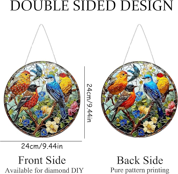 DIY Diamond Art Painting Wreath Kits，Special Shaped Rhinestone Hanging Ornament Diamond Art Window Pendants for Gift Home Garden Wall Hanging Kits,Double Sided (Bird-1)