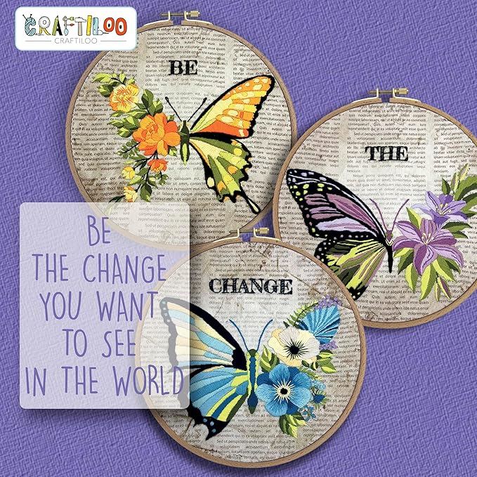 CRAFTILOO Embroidery Kits for Adults Hand Embroidery kit for Beginners with Stamped Embroidery Patterns Starter Embroidery Kit. Needlepoint kit Cross Stitch kit for Teens& Adults Butterflies