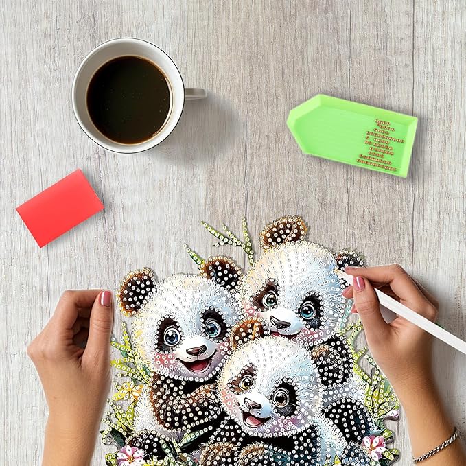 SENQAO Panda Hanging Diamond Art Painting Kits for Adults Beginners, 5D Special Shape Diamond Art Kits, Cute Panda Crystal Rhinestones Diamond Gem Art Painting for Home Garden Wall Decor