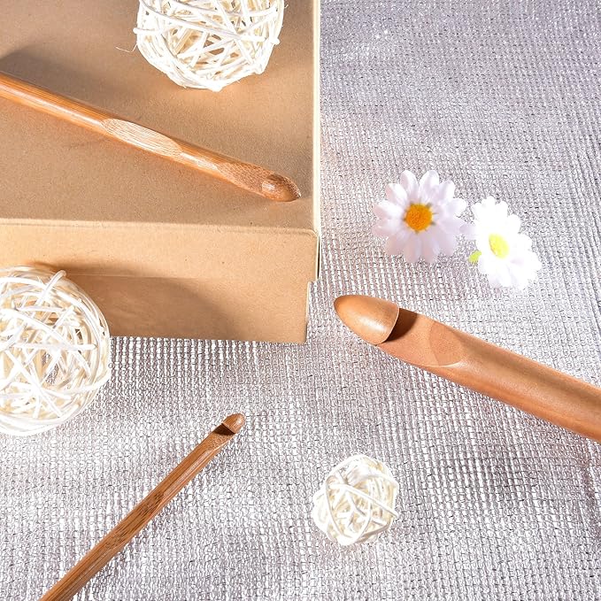 Hestya 15 Pieces Wooden Bamboo Crochet Hooks Set 3 to 25 mm in Diameters Handcrafted Knitting Needles Weave Yarn Craft