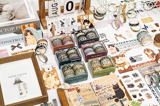 10 Rolls Skinny Washi Tape Set Texture Arts Adhesive Tapes Basic Patterns Decorative Masking Tape Sets for Craft, Kids, Scrapbook, DIY, Gift Wrapping (Style Four)