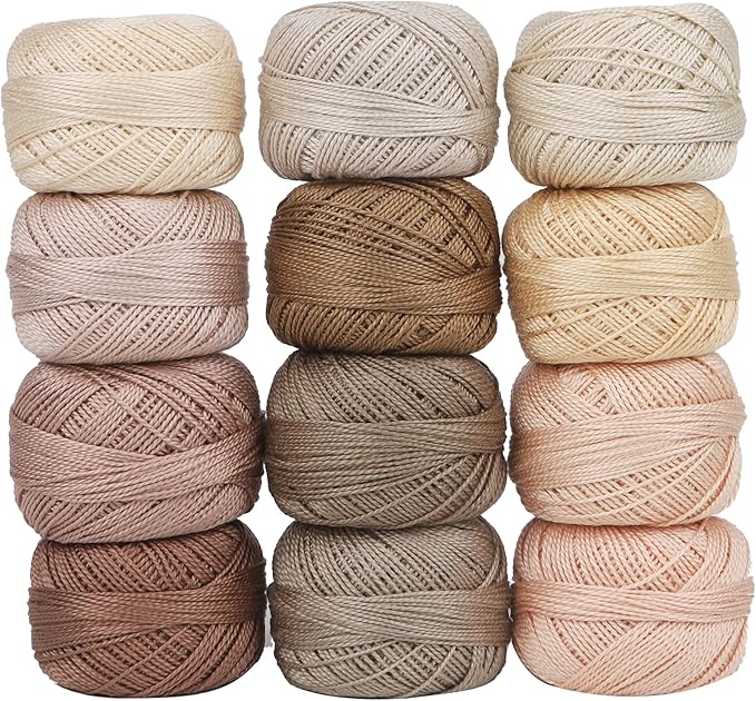 Size 8 Double Mercerized Egyptian Long Staple Cotton Pearl Thread 12 Gradient Colors per Box 5 Grams Ball Rainbow Color Embroidery Thread for Crochet Cross Stitch Hand Embroidery (12P)