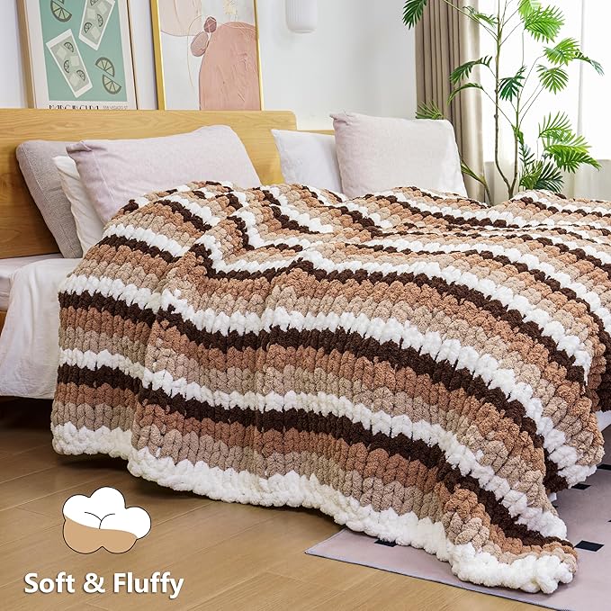 Chunky Yarn for Hand Knitting - #10 Chunky Chenille Yarn, Jumbo Big Thick Chunky Yarns for Crocheting, Super Bulky Chunky Knit Blanket Yarns, 8 Skein (25yd, 8oz/Skein), Cream & Multi Coffee