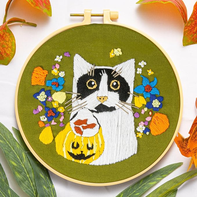 3 pack embroidery kit for beginners adults, adult starter cross stitch kit needlepoint complete diy kit with unique patterns, hoop, colorful threads, tools, step by step instructions & video tutorial
