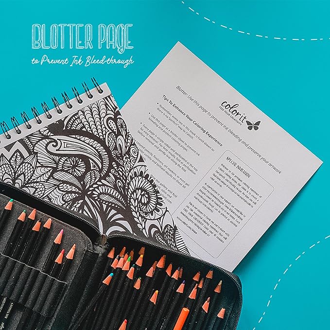 Calming Doodles Adult Coloring Book - Features 50 Original Hand Drawn Anti-Stress Zentangle Designs Printed on Artist Quality Paper with Hardback Covers, Top Spiral Binding, Perforated Pages, and Bonus Blotter by ColorIt