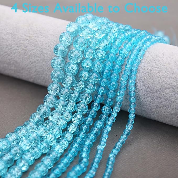 200PCs 8mm Blue Crackle Glass Beads Bulk, Round Smooth Hole Glass Crystal Beads for Jewelry Making, DIY Bracelets, Necklaces, Bag Charms, Keychains and Craft Projects