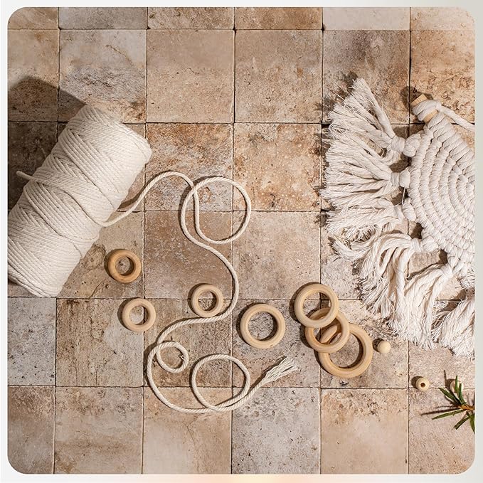 227pcs Macrame Kits 3mm 115yards Wall Hanging Natural Cotton Macrame Cord with Wooden Beads & Rings Wooden Sticks, Metal S-hooks Supplies for Hanging Plant Hand Tassel weaving