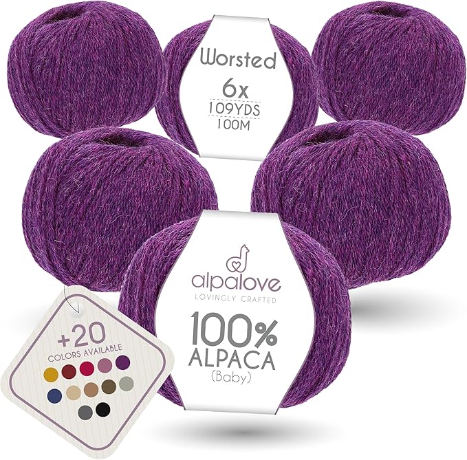 Worsted Set (6 x 1.75 oz) Super Soft Baby Alpaca Knitting Yarn Berry 656 Yards