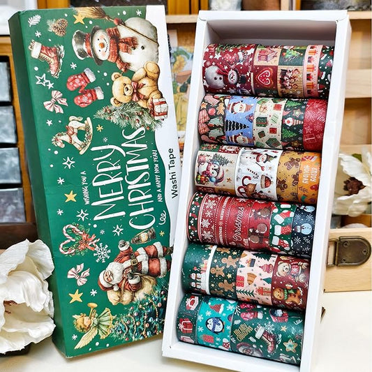 27 Rolls Christmas Vintage Washi Tape Set - Retro Holiday Decorative Tapes with Snowman, Santa, Christmas Tree Designs - DIY Craft Supplies for Scrapbooking, Journaling, Gift Wrapping