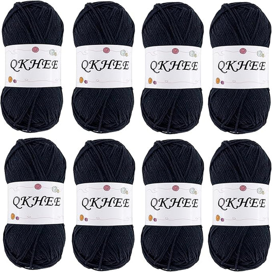 Yarn for Crocheting and Knitting 8 * 1.76 Oz (50G) /195yd, Fine/Fingering Weight (1), 60% Cotton 40% Acrylic Soft Yarn kit for Making Granny Squares and amigurumi (Black)