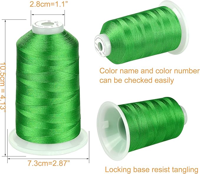 Simthread - 33 Selections - Various Assorted Color Packs of Polyester Embroidery Machine Thread Huge Spool 5500Y for All Purpose Sewing Embroidery Machines - 3 Differ Green