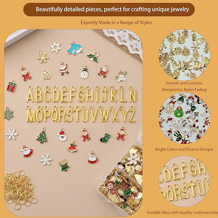 407 Pcs Jewelry Making Charms Kit with Jump Rings – Bulk Enamel, KC Gold & Letter Charms for DIY Necklace, Bracelet & Earring Craft Supplies
