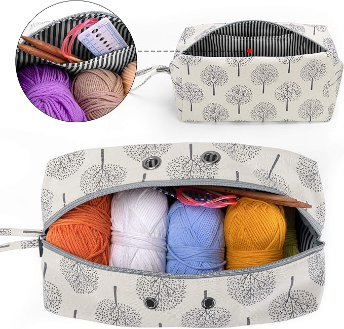 LUXJA Yarn Storage Bag, Carrying Knitting Bag for Yarn Skeins, Crochet Hooks, Knitting Needles (up to 10 Inches) and Other Small Accessories (Large, Trees)