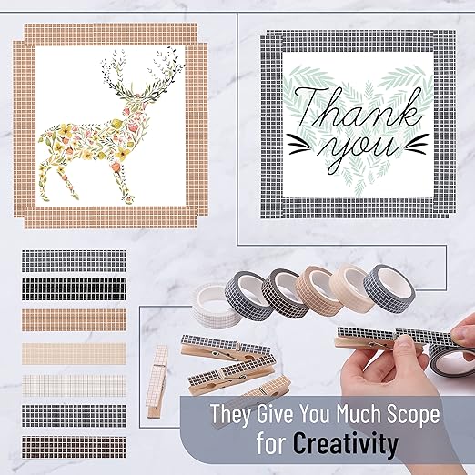 Mr. Pen- Grid Washi Tape Set, 7 Rolls, 0.6", Washi Tape for Journaling, Decorative Tape, Journaling Tape, Craft Tape, Scrapbooking Tape, Decorative Tape for Crafts, Decorative Craft Washi Masking Tape