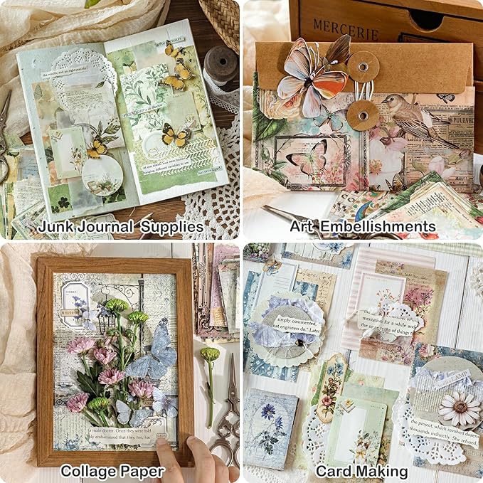 400 Sheets Floral Scrapbook Paper, 4 Packs Junk Journal Scrapbooking Supplies for Journaling, Scrapbooking Embellishments, Planner, Card Making, Collage