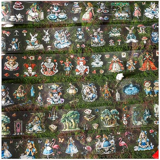 Kesari 6 Rolls of PET Tape Stickers for Scrapbooking Supplies, Alice Themed Washi Journal Stickers for Journaling,Junk Journal Supplies, Planner (Alice)