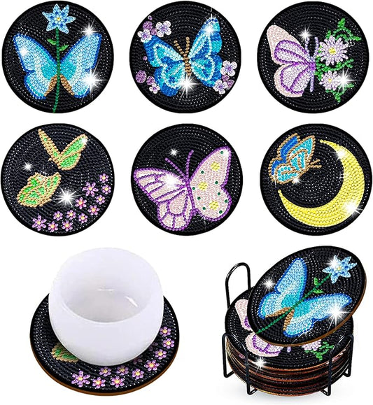 6 Pcs Butterfly Shaped Diamond Painting Kits, Diamond Painting Kits with Holder, Diamond Art Coasters for Beginners Adults - Perfect Art Craft Supplies Gift!… (Butterfly)