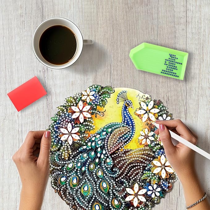 SENQAO Peacock Diamond Art Hanging Kit for Adult, Special Shaped Rhinestone, DIY Acrylic 5D Diamond Art Painting Window Pendants Home Garden Wall Hanging Kits Hanging Ornament