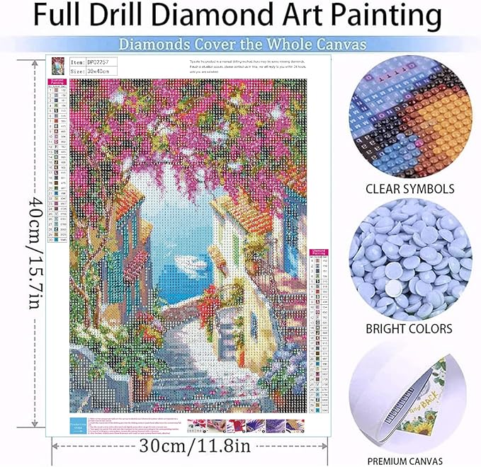 WUDWL Diamond Art Kits for Adults Beginner, Seaside Town DIY Modern Diamond Painting Kits 5D Diamond Dots Gem Art Crafts with Tools,Round Full Drill Funny Crafts for Home Wall Decor&Gift-12x16inch