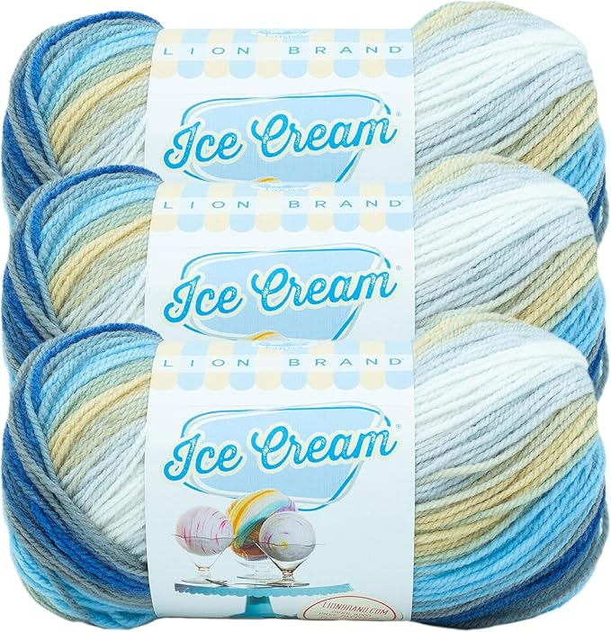 Lion Brand Yarn, Ice Cream Baby Yarn for Knitting, Crochet, and Crafts, Butter Pecan, 3 Pack, DK Weight Colorful Acrylic Fiber for Baby Blankets, Hats, and Sweaters
