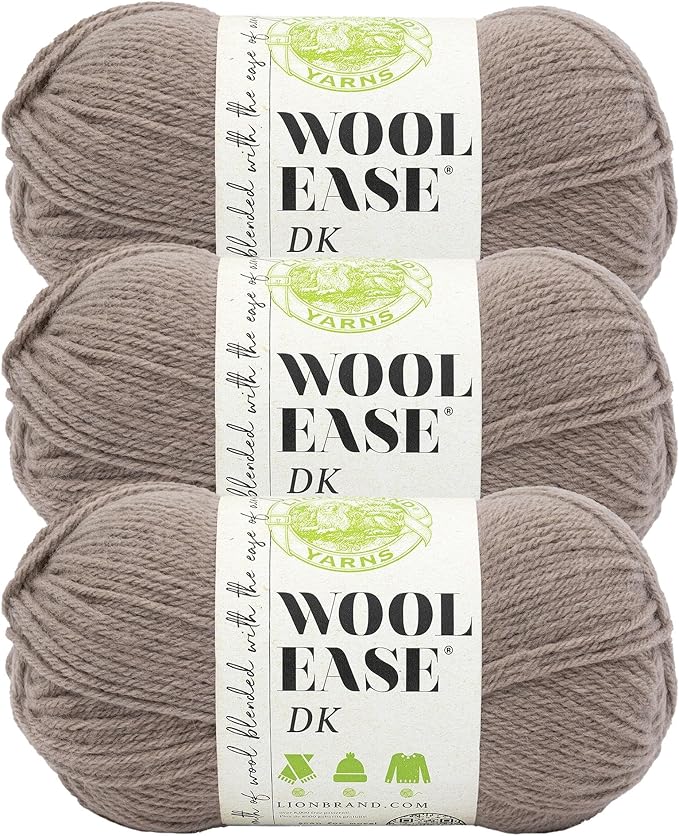 Lion Brand Wool-Ease DK Yarn, Yarn for Knitting, Crocheting, and Crafts, Taupe, 3 Pack