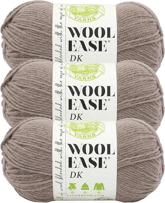 Lion Brand Wool-Ease DK Yarn, Yarn for Knitting, Crocheting, and Crafts, Taupe, 3 Pack