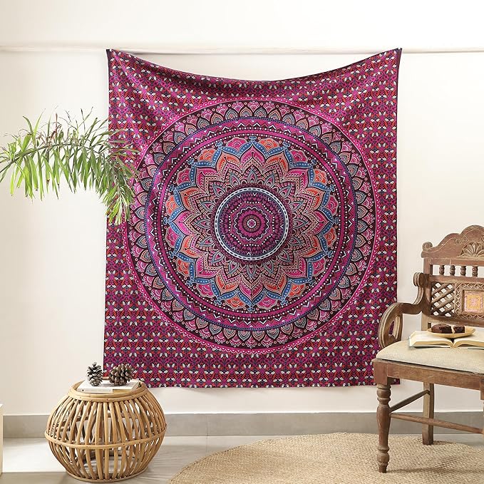 popular handicrafts mandala hippie psychedelic ombre tapestry wall hanging - indian maditation gypsy bohemian hippy dorm room decor purple wine 60x54 inch