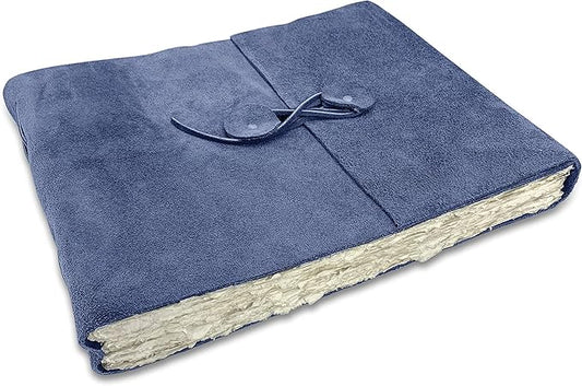 Wanderings Blue Leather Watercolor Journal - 10x12.5 - Large Genuine Leather Album with Handmade Deckle Edge Paper for Watercolor Albums, Art Journal, Scrapbook, Sketchbook, Drawing Pad- 350 GSM