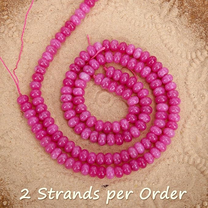 2 Strands (150PCs) Rose Jade Rondelle Beads, 5 * 8mm Gemstone Loose Spacer Abacus Disk Beads for DIY Bracelet Necklace Earrings Jewelry Making, Craft Supplies Beading Kit
