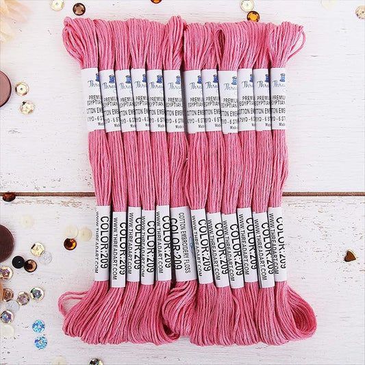 12 Skeins ThreadArt Premium Egyptian Long Fiber Cotton Embroidery Floss | Dusty Rose | 6 Strand Divisible Thread 8.75yds Each for Hand Embroidery, Friendship Bracelets, Cross Stitch and Crafts