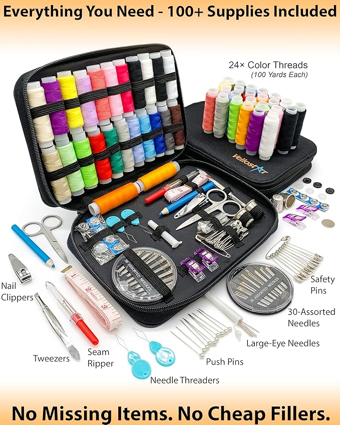Easy to Use Navy Blue Sewing Kit for Adults and Kids - Needle and Thread Kit with Sewing Supplies and Accessories for Fixing Buttons & Small Repairs, Basic Travel Mending Set for Beginners