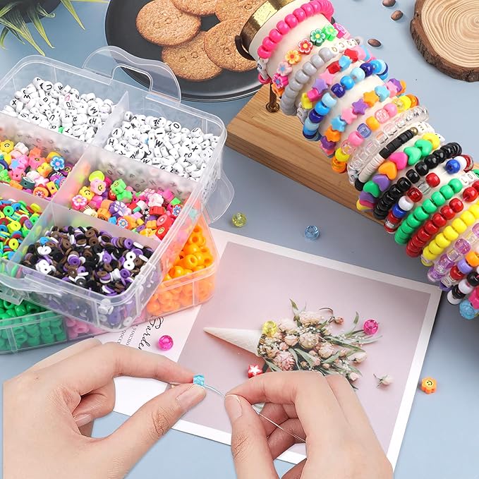 auvoau 7600pcs pony beads kit for kandi friendship bracelet making with polymer clay bead,letter bead,glow in the dark,shaped and uv beads for diy craft bracelets jewelry necklace accessories gifts