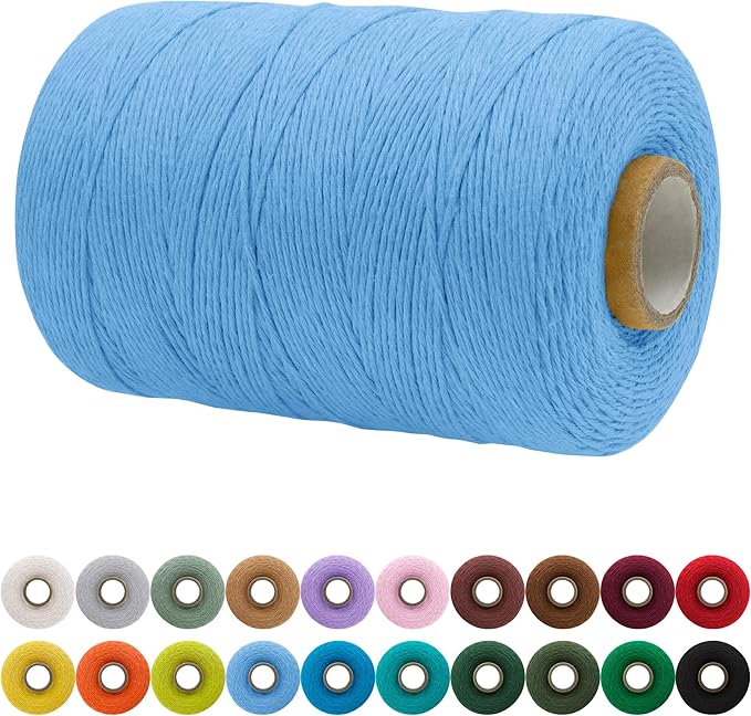 JeogYong Single Strand Macrame Cord 1mm x 426 Yards (1279 Feet) Soft Cotton Rope Macrame Yarn 1 mm Macrame Cord, Macrame Supplies for Crafts Wall Hangings Plant Hangers Decorations (Sky Blue)