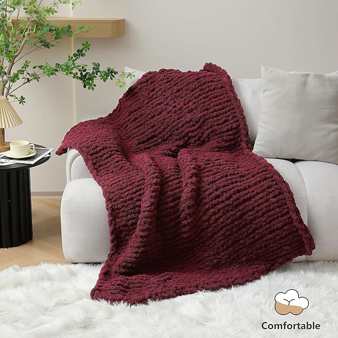 Chunky Yarn for Hand Knitting - #10 Chunky Chenille Yarn, Jumbo Big Thick Chunky Yarns for Crocheting, Super Bulky Chunky Knit Blanket Yarns, 8 Skein (25 yds 8 oz Each Skein), Burgundy
