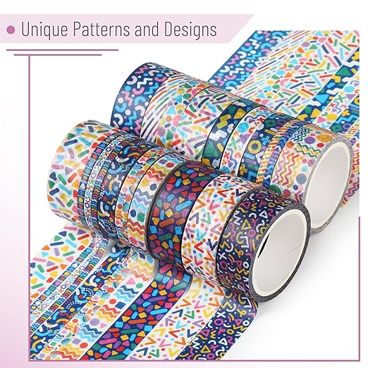 Mr. Pen- Washi Tape Set, 21 Rolls, Assorted Sizes, Geo Labyrinth, Washi Tape for Journaling