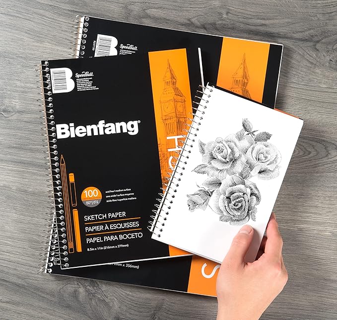 Bienfang Sketch Pad 11x14 Inch, 100 Sheets of 60lb 90gsm Art Paper, Spiral Bound Sketch Book Drawing Notebook