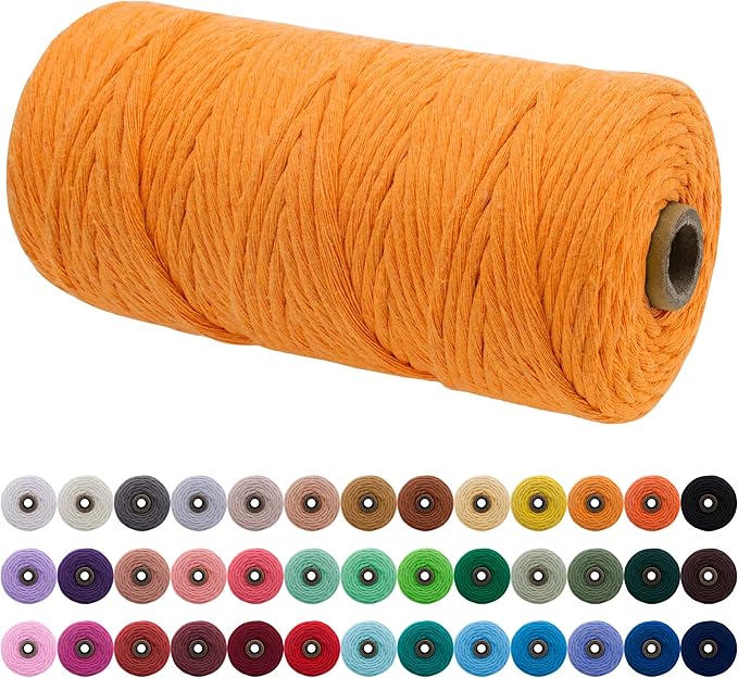 JeogYong Single Strand Macrame Cord 3mm x 109 Yards (328 Feet) Soft Cotton Rope Macrame Yarn 3 mm Macrame Cord, Macrame Supplies for Crafts Wall Hangings Plant Hangers Decorations (Golden)