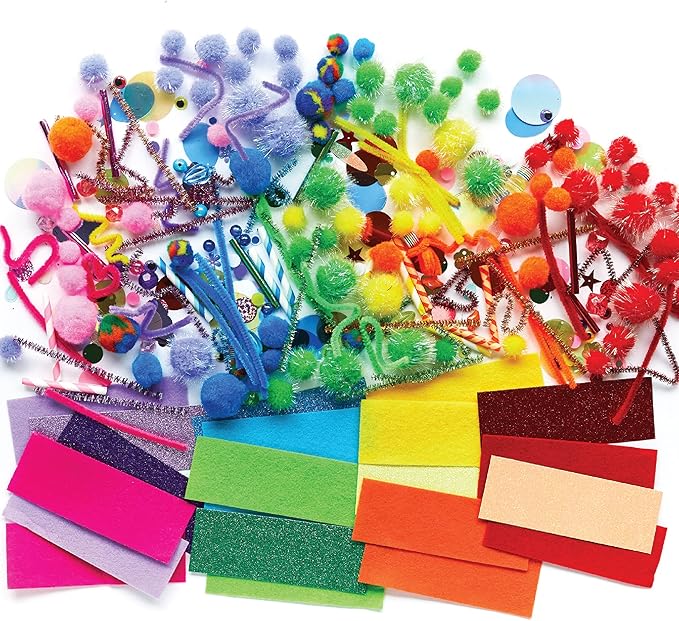 kid made modern rainbow craft kit - bulk arts & crafts supplies and materials for kids - 300+ pieces diy art box case for creative projects (ages 6+)