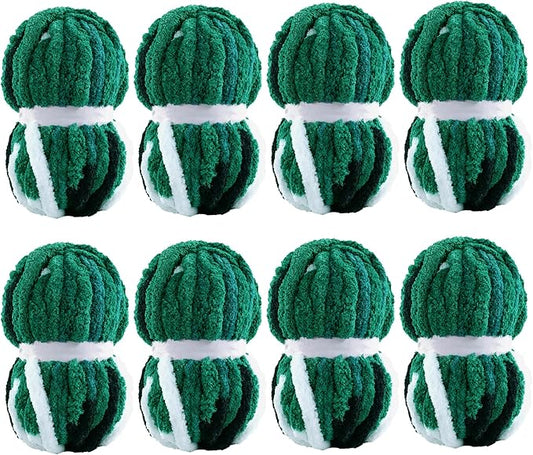 MABOZOO Tie Dye Chunky Yarn for Crocheting 8 Pack,Green,Black,White Fluffy Jumbo Chenille Yarn,Soft Plush Yarn Bulky,Giant Thick Fuzzy Yarn for Hand Knitting or Arm Knitting (26 yds,7.5 oz Each Skein)