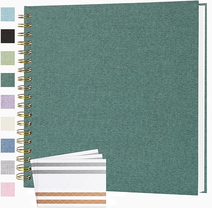 Scrapbook Photo Album 10x10 Inches 40 Pages Hardcover Kraft Paper Linen Cover Scrap Book Memory Book DIY Scrapbook Albums for Wedding Baby Boyfriend Travel Anniversary Family, Green