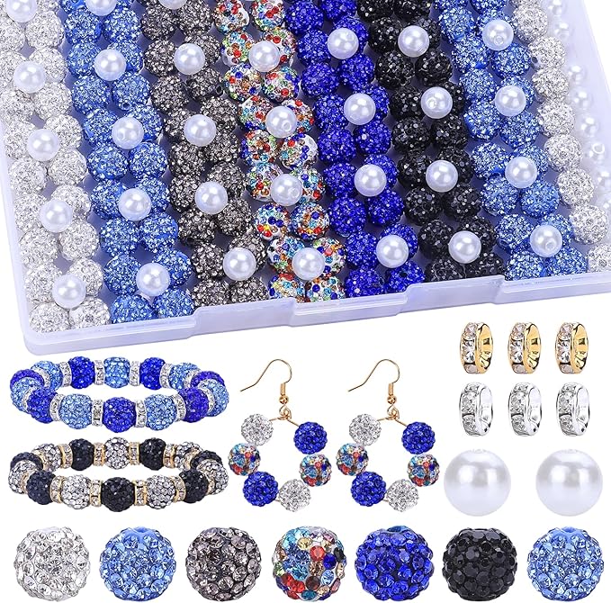 AIPRIDY Jewelry Making Beads Set, 300 PCS 10mm Rhinestone Clay Beads, 8mm Mixed Color Spacer Beads with Pearl and Floral Beads for DIY Jewelry Making (14# Mixed)