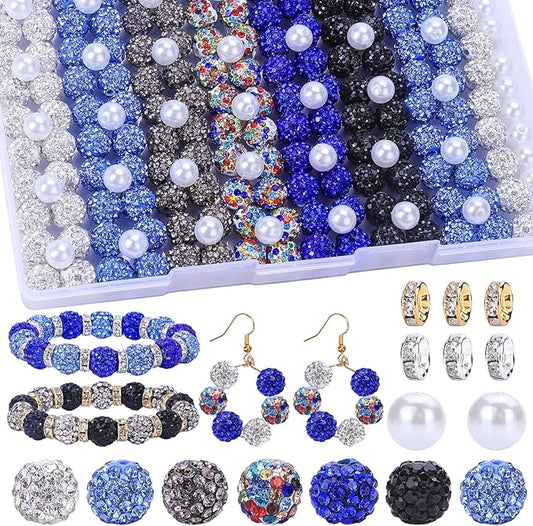 AIPRIDY Jewelry Making Beads Set, 300 PCS 10mm Rhinestone Clay Beads, 8mm Mixed Color Spacer Beads with Pearl and Floral Beads for DIY Jewelry Making (14# Mixed)