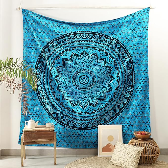 popular handicrafts queen mandala hippie hippy tie dye psychedelic ombre tapestry wall hanging - indian maditation gypsy bohemian dorm room decor tarqouise 81x88 inch