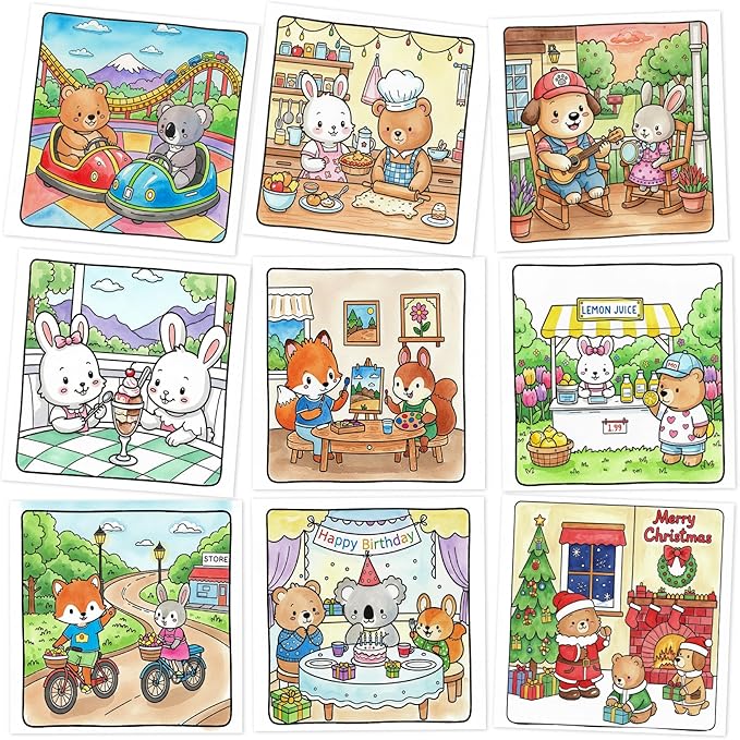 Cozy Coloring Book for Adults and Kids – Featuring Fuzzy’s Cute Animal Urban Life Moments, Bold and Easy, Simple Coloring Book for Teen Relaxation & Mindfulness Gift for Women, Spiral Bound Design