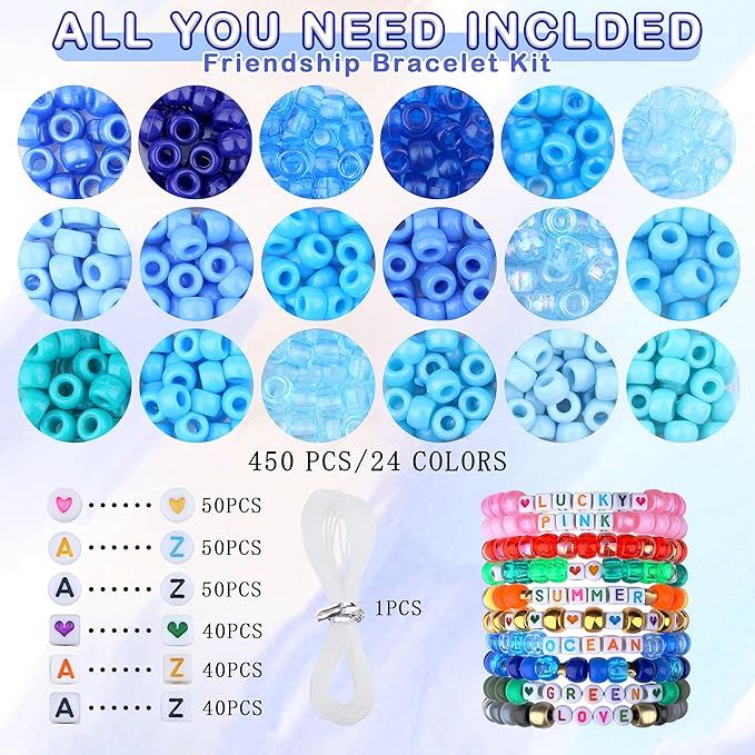Blue Pony Beads 18 Colors Pony Beads for Bracelet Making Friendship Bracelet Making Kit DIY Craft Kandi Kit 720Pcs