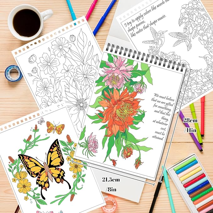 Kalysky Easy and Cozy Adult Coloring Book Set, 3 Stress Relief Coloring Books for Adults Relaxation, Flower Inspirational Quotes Coloring Books