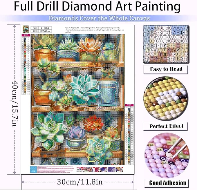 Meothan 5D Flowers Diamond Painting Kits for Adults DIY Plant Succulents Diamond Art Kits for Adults Beginners Full Drill Gem Art Crafts Kits for Home Wall Art Decor Gifts 12x16 inch