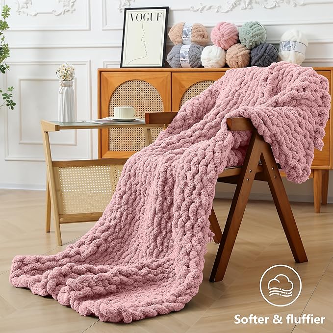 Chunky Yarn for Hand Knitting - #10 Chunky Chenille Yarn, Jumbo Big Thick Chunky Yarns for Crocheting, Super Bulky Chunky Knit Blanket Yarns, 8 Skein (25 yds 8 oz Each Skein), Dusty Pink