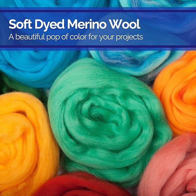 Revolution Fibers | Mixed Merino Wool Variety Pack | Perfect Wool Roving for Spinning, Needle Felting, Wet Felting, Weaving and Crafting (Summer Holiday (Multicolored), 250 Grams)