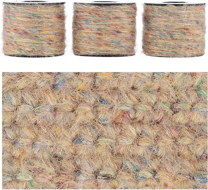 Sparkle Yarn, Colorful Yarn, Fuzzy Yarn for Crocheting Knitting Crafts, Set of 3 Rolls (Misty Starburst)